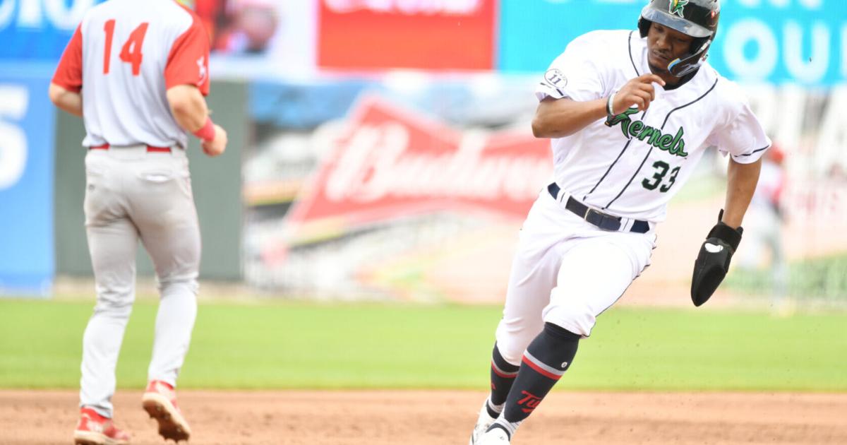 Andy Lugo of C.R. Kernels finally finds his hitting stroke