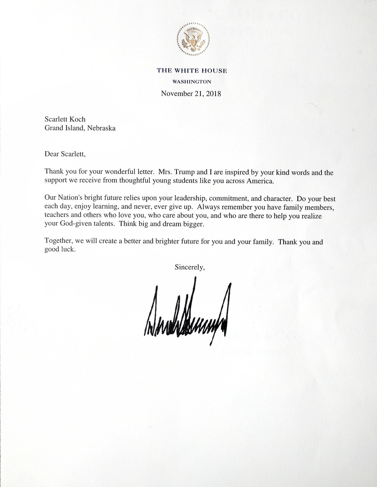 Cedar Hollow Fourth-grader Receives Letter From President Trump | Grand ...