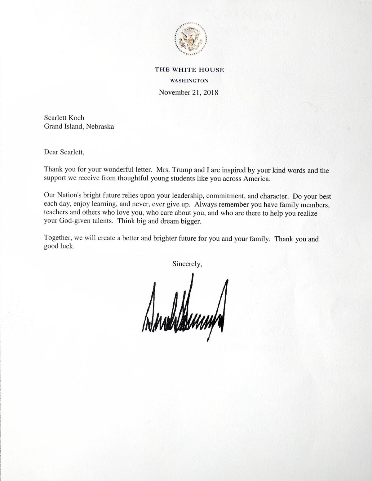 Cedar Hollow Fourth Grader Receives Letter From President Trump Grand Island Local News Theindependent Com