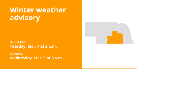 Update: Winter weather advisory issued for Nebraska until 3 a.m. Wednesday