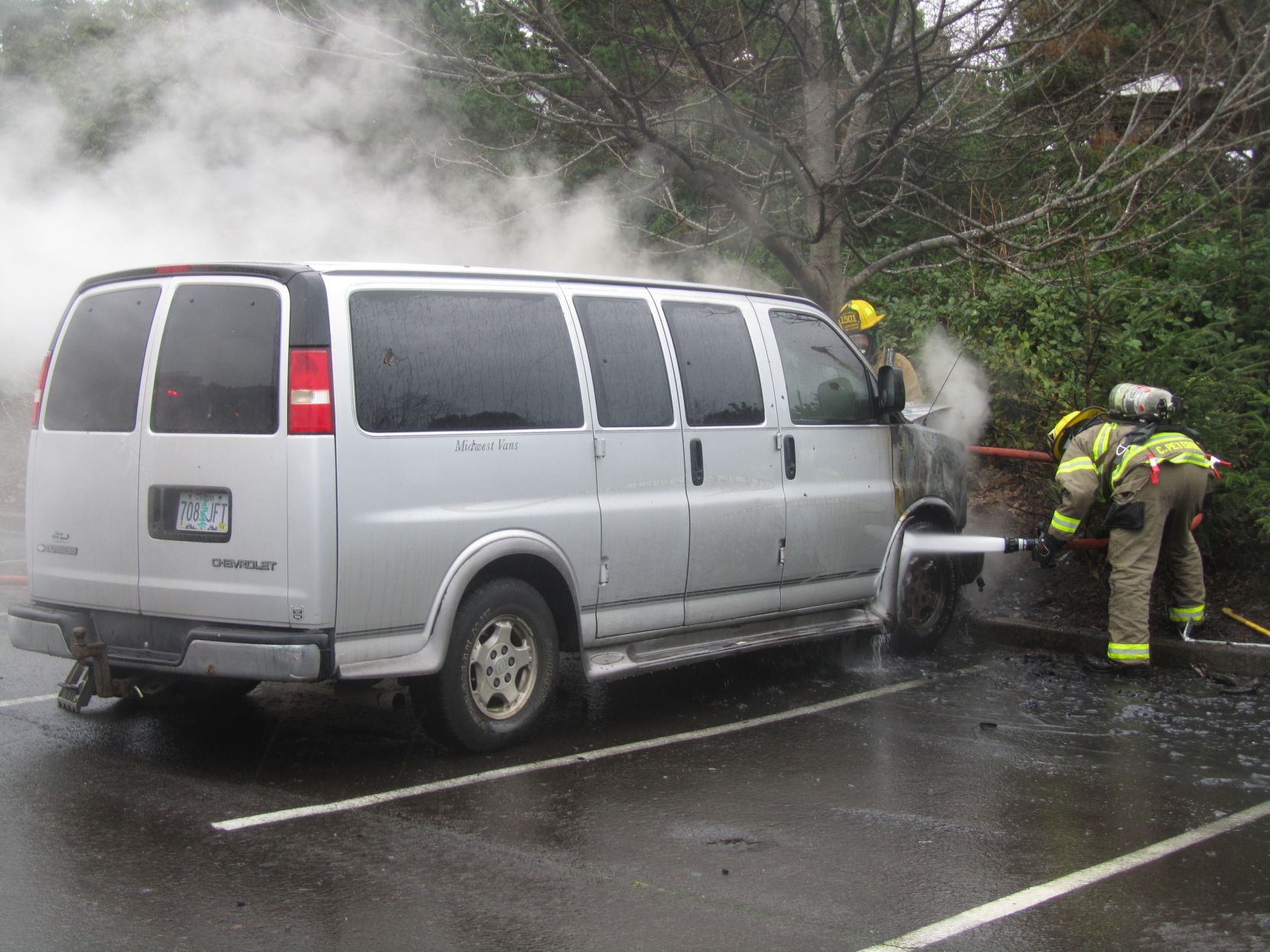van with flames