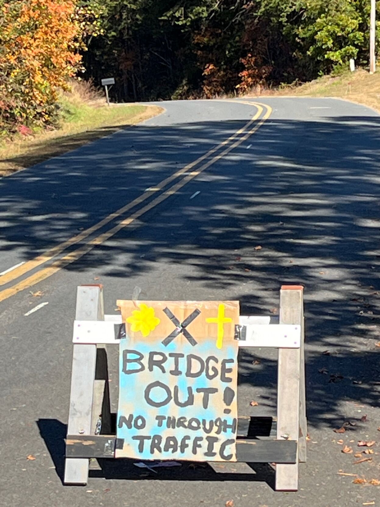Rose Carswell Road Bridge homemade sign