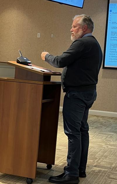 Deputy Burke County Manager Alan Glines makes a presentation to the board of commissioners during Monday's pre agenda meeting. Glines outlined some proposed changes to the zoning code that would make it more builder- and developer-friendly.