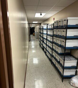 Burke County court files in hallway