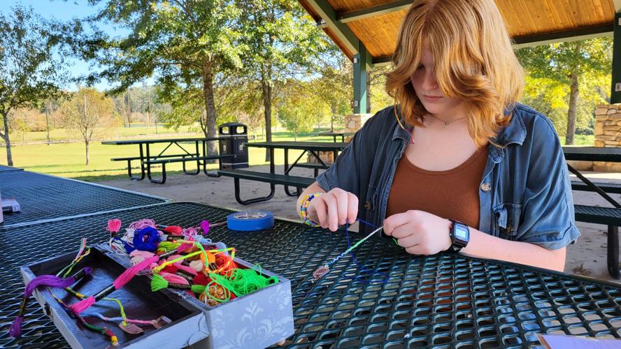 Aleigha Acevedo crafts a hair wrap