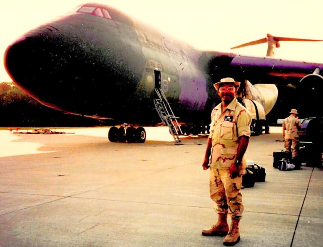 James Johnson prior to takeoff on a C-5 Galaxy enroute to Germany in the early 1990s.JPG
