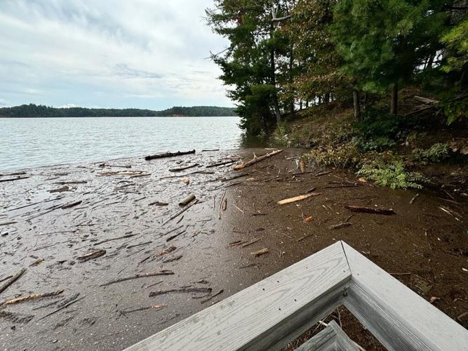 Debris in Lake James is shown in this photo taken several days after Hurricane Helene hit the area. The lake will likely remain at or above full pond all winter because of damage to turbines at the powerhouse.