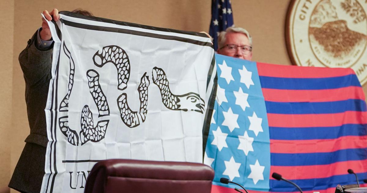 Keith Rigsbee Historic Revolutionary War flags displayed at Morganton City Council ...
