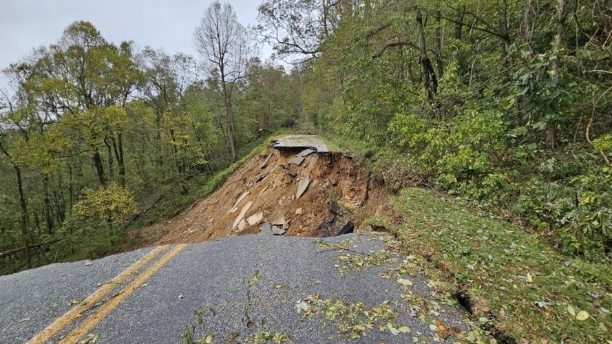 The roadway near Mile Marker 336 on the Blue Ridge Parkway in Burke County was partially destroyed by Hurricane Helene and will remain closed for an indefinite amount of time.