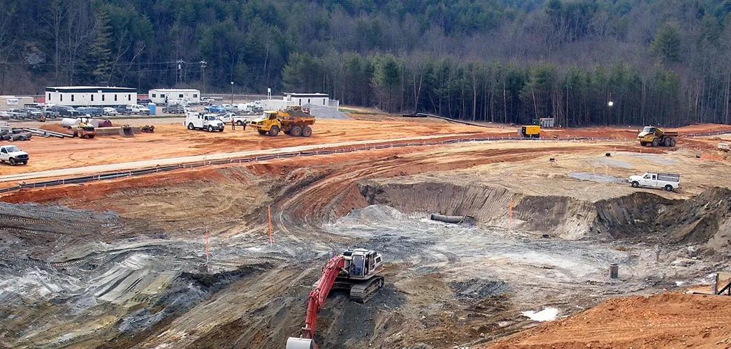 This photo shos some of the massive earth-moving that was part of the improvements to Paddy's Creek Dam at Lake James in 2007. Brayman Construction did the work.