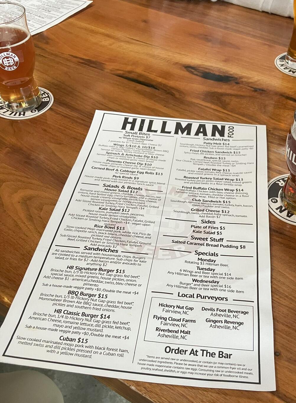 Hillman Old Fort Menu