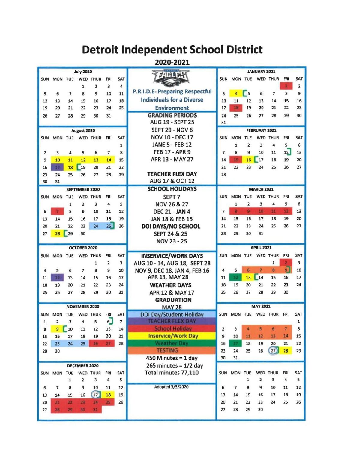 Detroit ISD School Calendar 202021