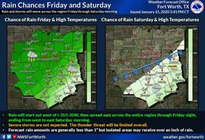 Forecast for Thursday, Jan. 16: Good chance for rain today and tomorrow
