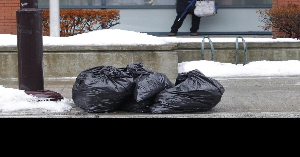 Garbage pickup every two weeks, with clear bags, approved