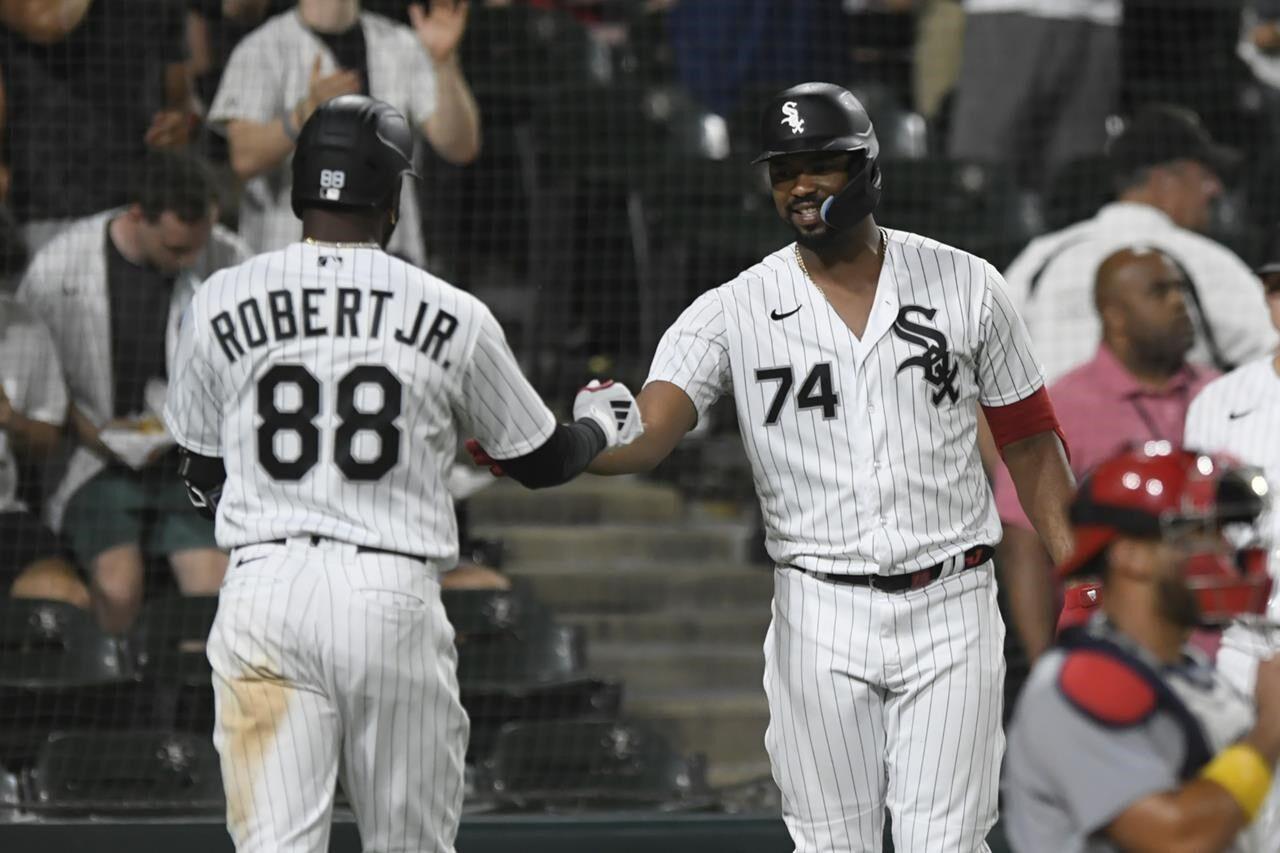 CHICAGO, IL - JUNE 09: Chicago White Sox center fielder Luis Robert Jr.  (88) looks on after hitting a game winning single during a Major League  Baseball game between the Miami Marlins