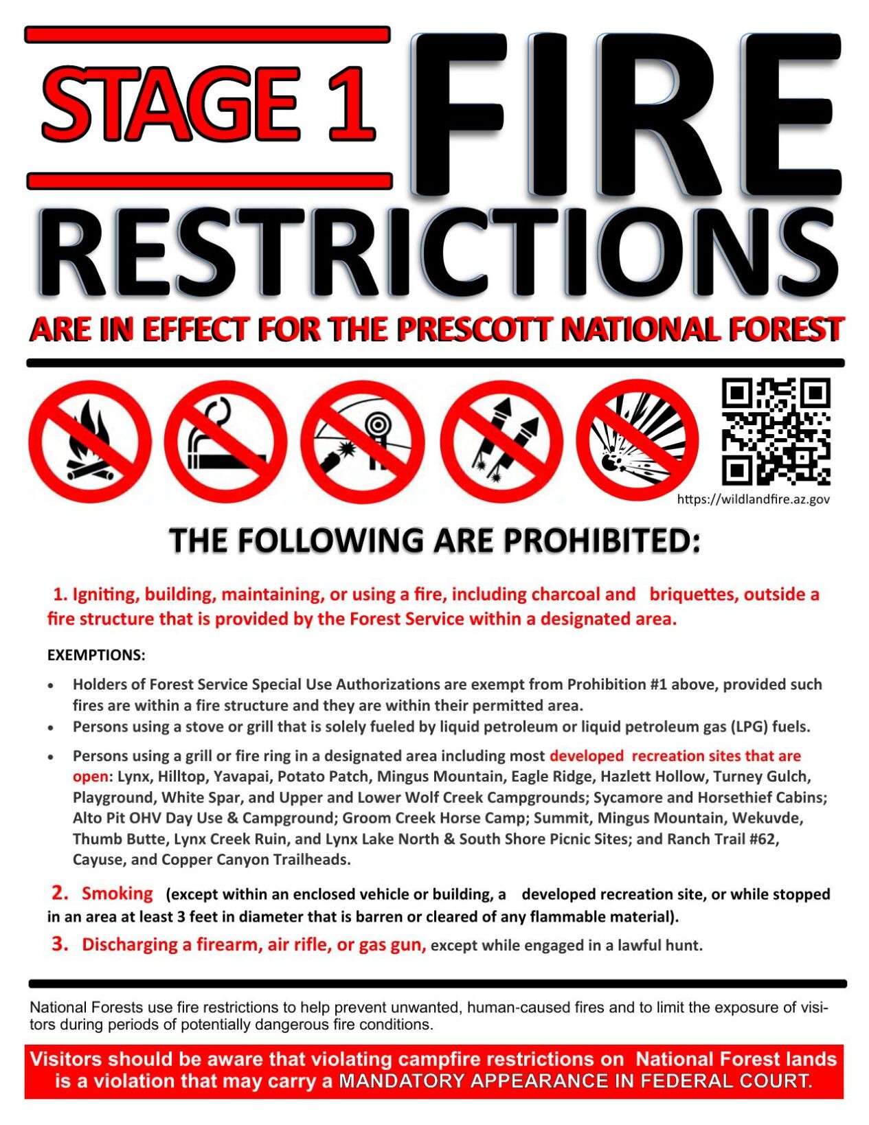 Prescott National Forest Stage 1 Fire Restrictions Include Recreational ...