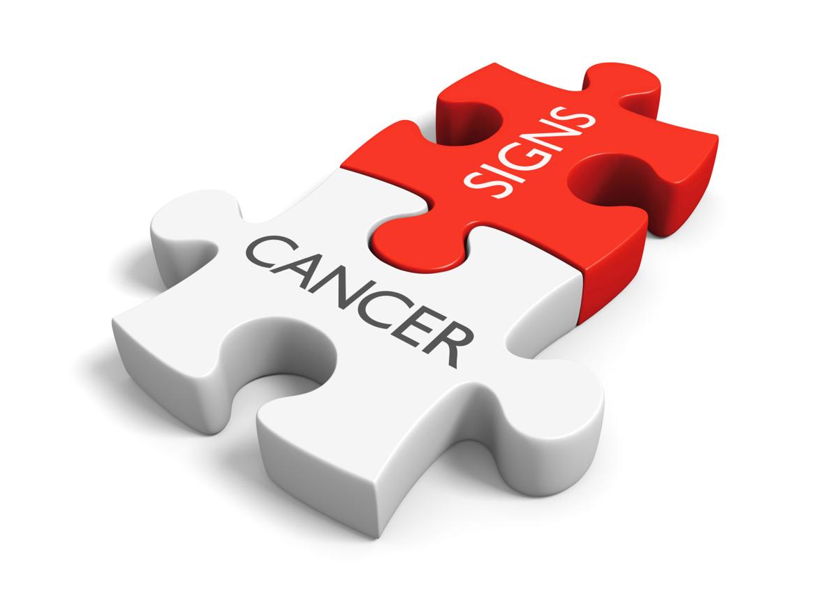Cancer signs and symptoms concept with two linked puzzle pieces, 3D rendering