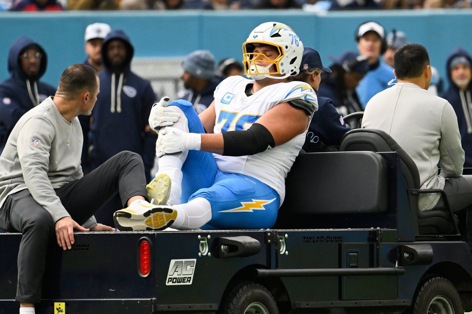 Chargers #39 Joe Alt carted off field with ankle injury against Titans