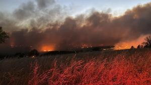 Wind-driven wildfire spreads outside a central Oregon community and prompts evacuations