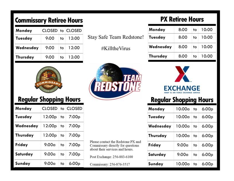 Commissary And Exchange Change Hours For Retirees Covid19 Theredstonerocket Com