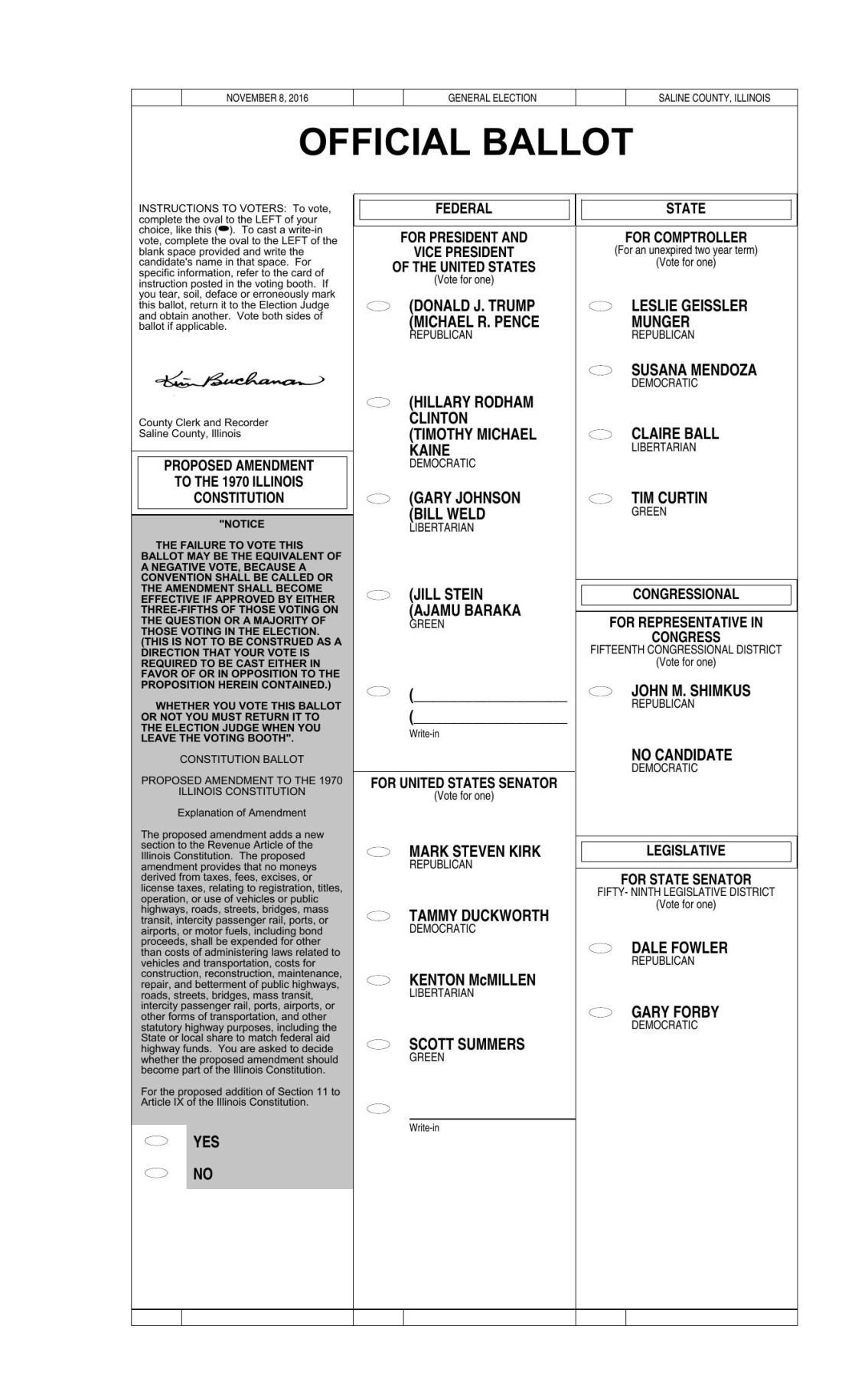 Saline County sample ballot