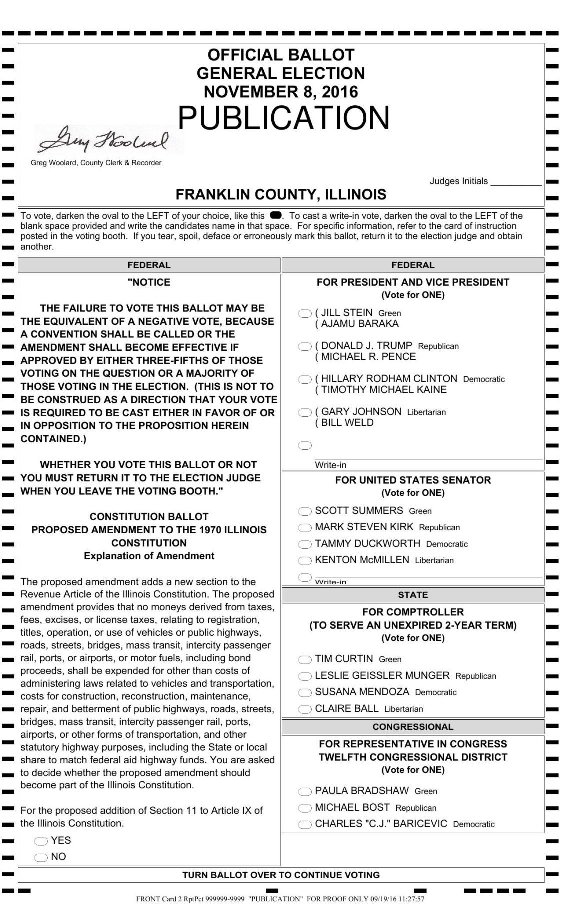 Franklin County sample ballot