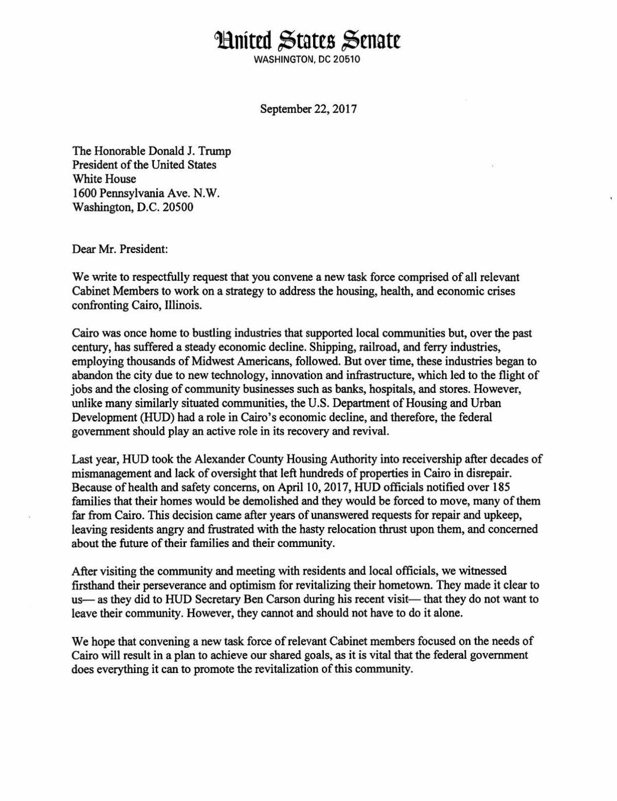 Read the full letter from Durbin and Duckworth asking Trump to Read the full letter from Durbin and Duckworth asking Trump to