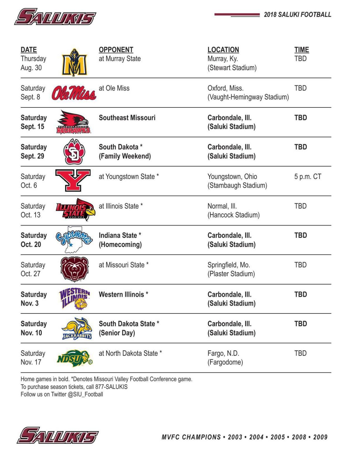 SIU 2018 Football Schedule Salukimania