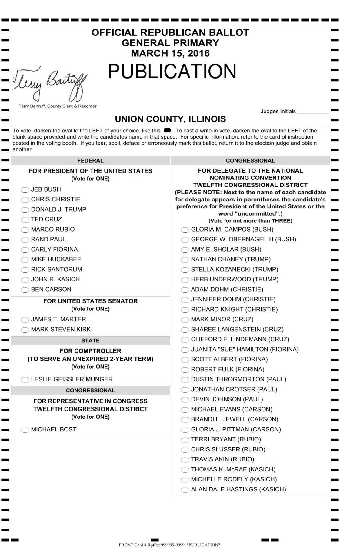 Union County Primary Sample Ballot (all parties)