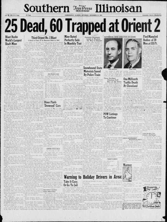 Dec. 21, 1951 119 men die in Orient No. 2 Mine explosion