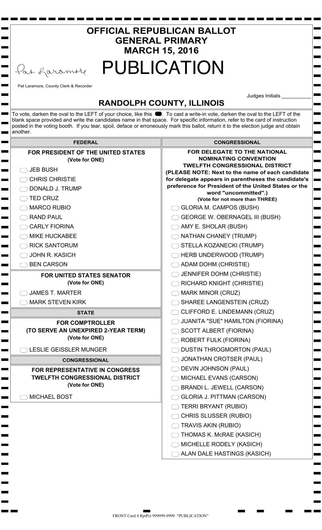 Randolph County Republican Primary Ballot