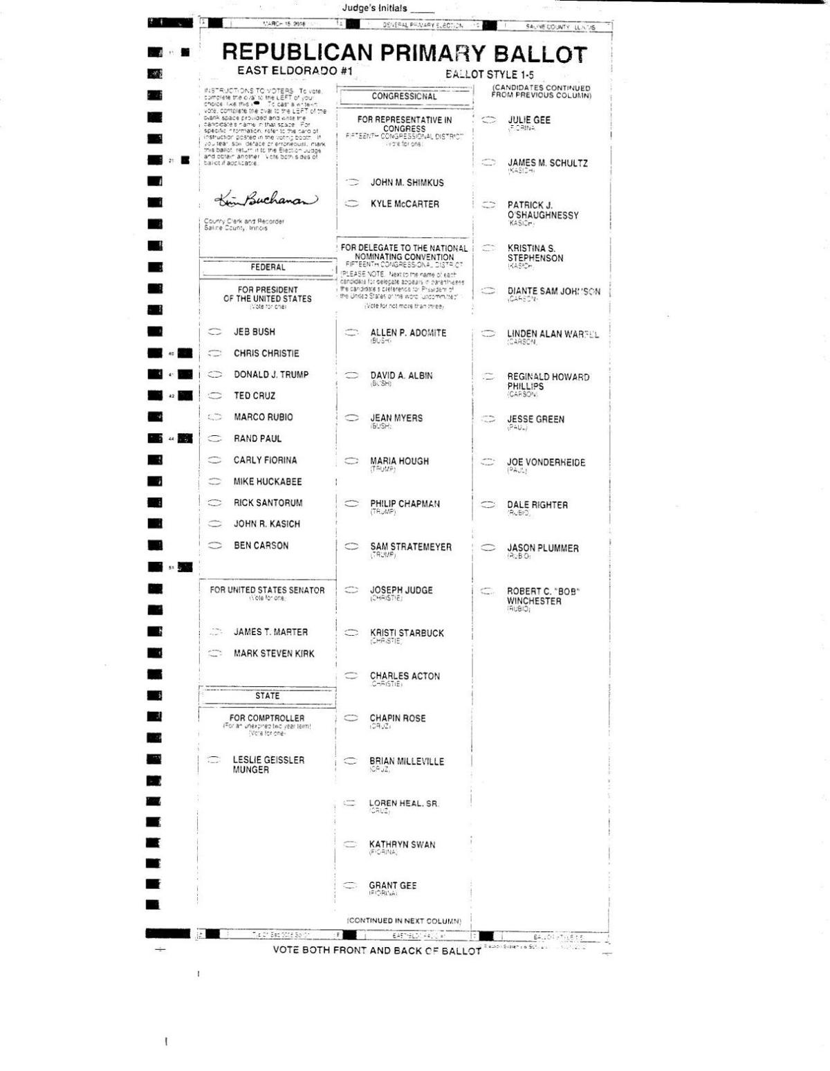 Saline County Republican Primary Ballot