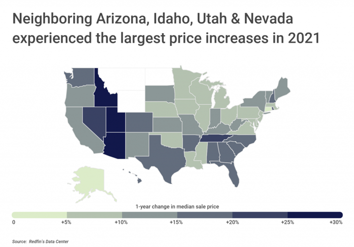 The states that experienced the largest price increases last year