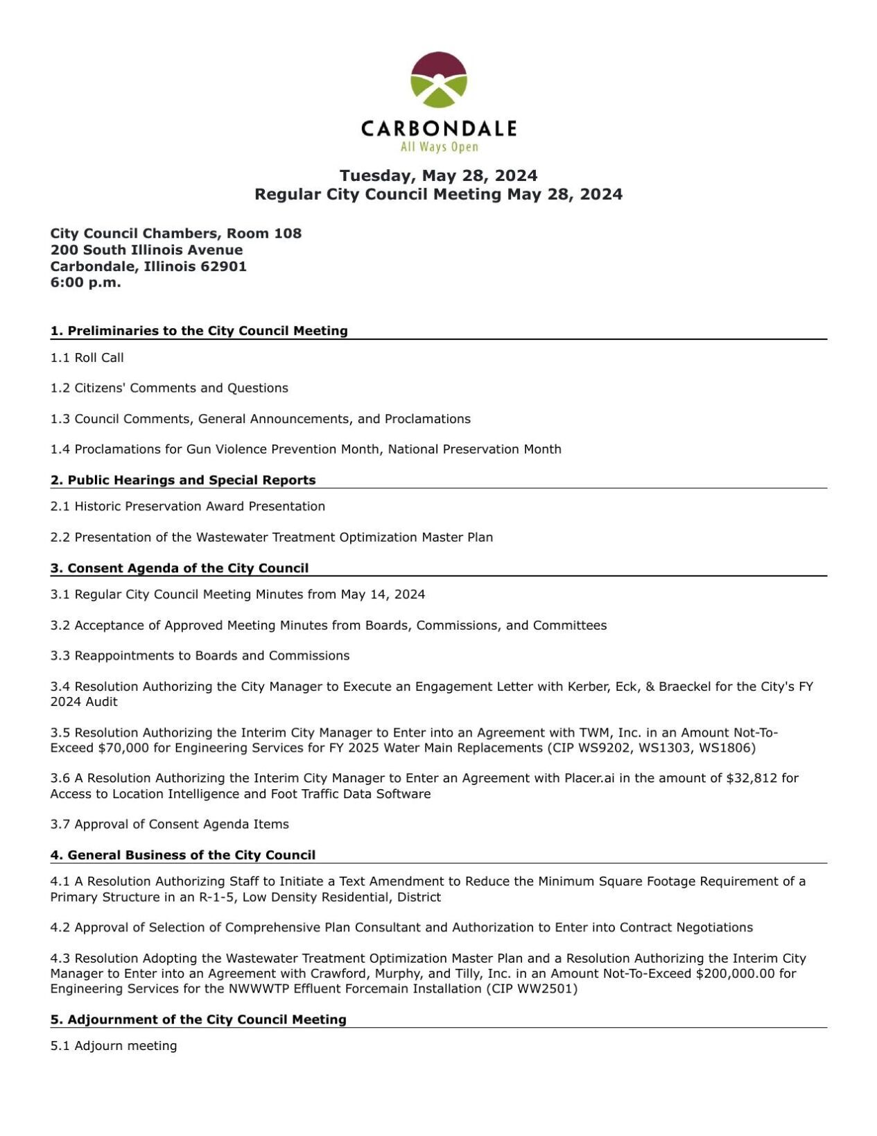 Carbondale City Council to hold Tuesday meeting | Latest Headlines