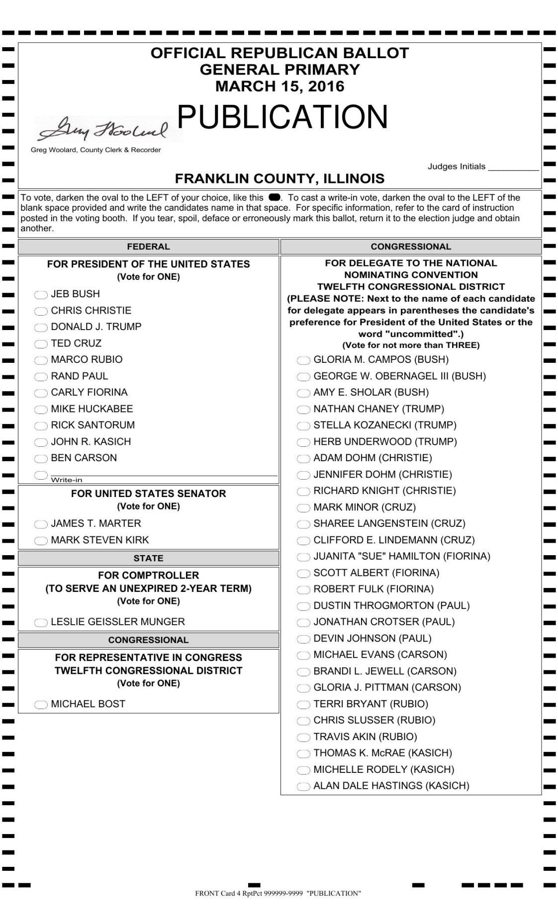 Franklin County Primary Sample Ballot (all parties)