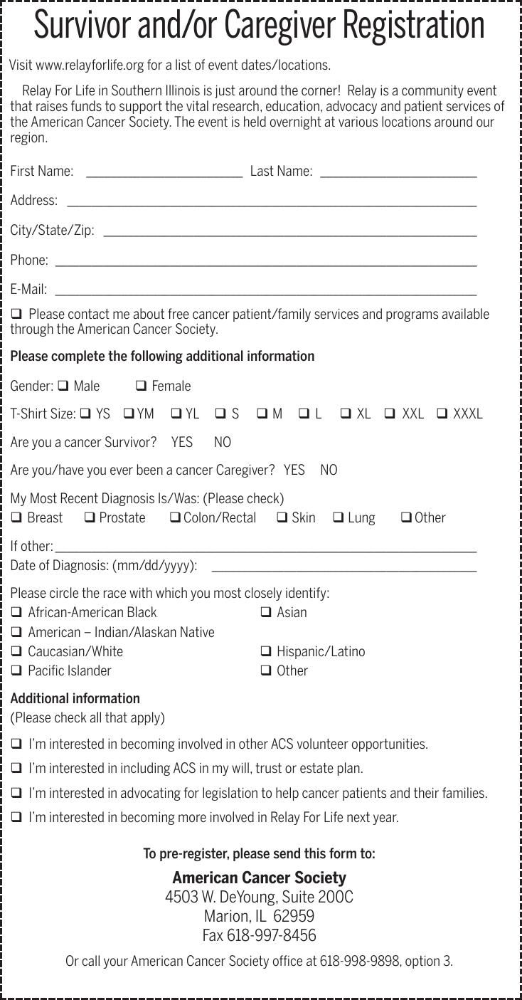 Relay For Life Entry Form Thesouthern Com