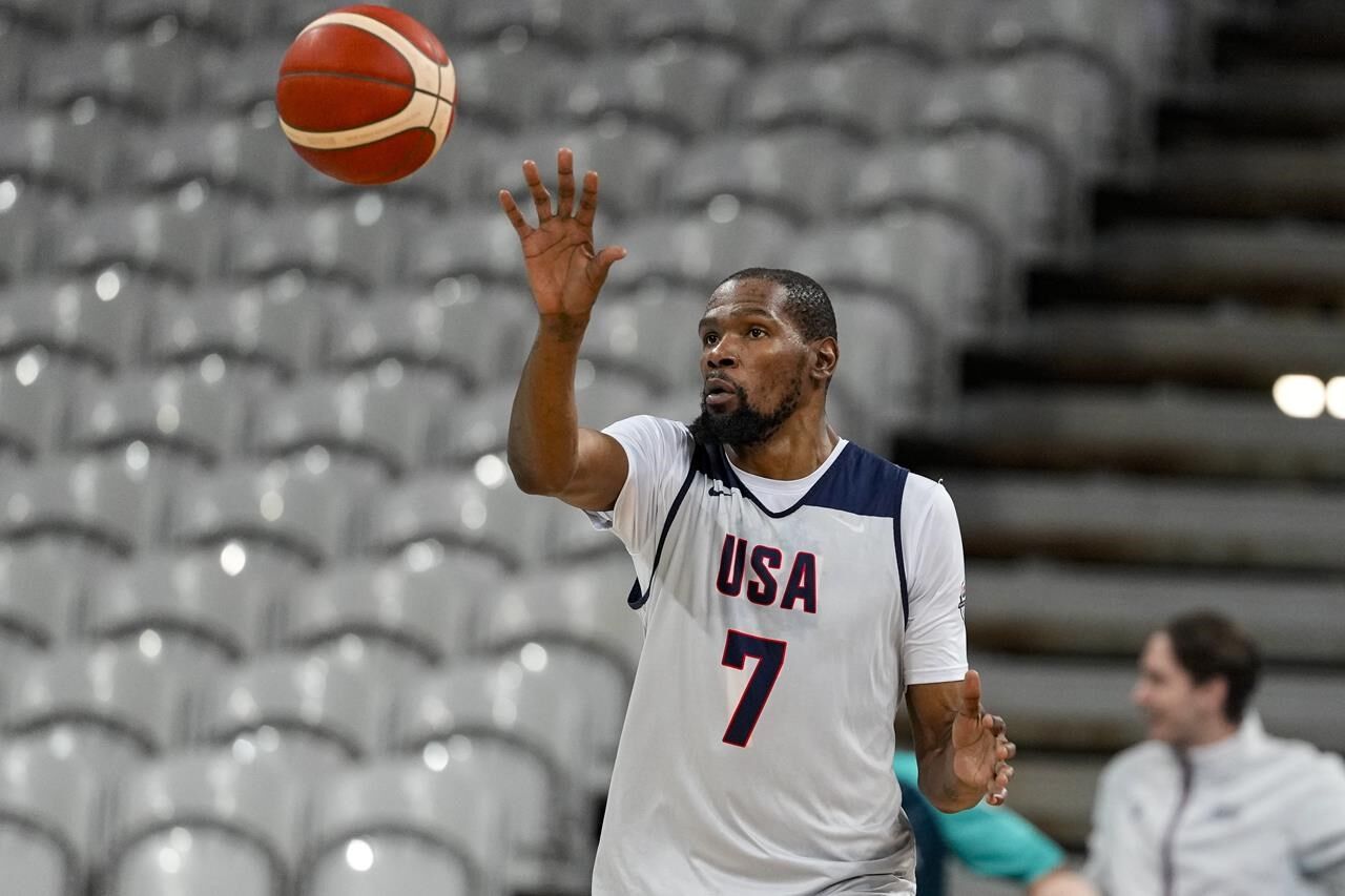 Kevin Durant hopefully will play for the US in its Olympic opener against Serbia