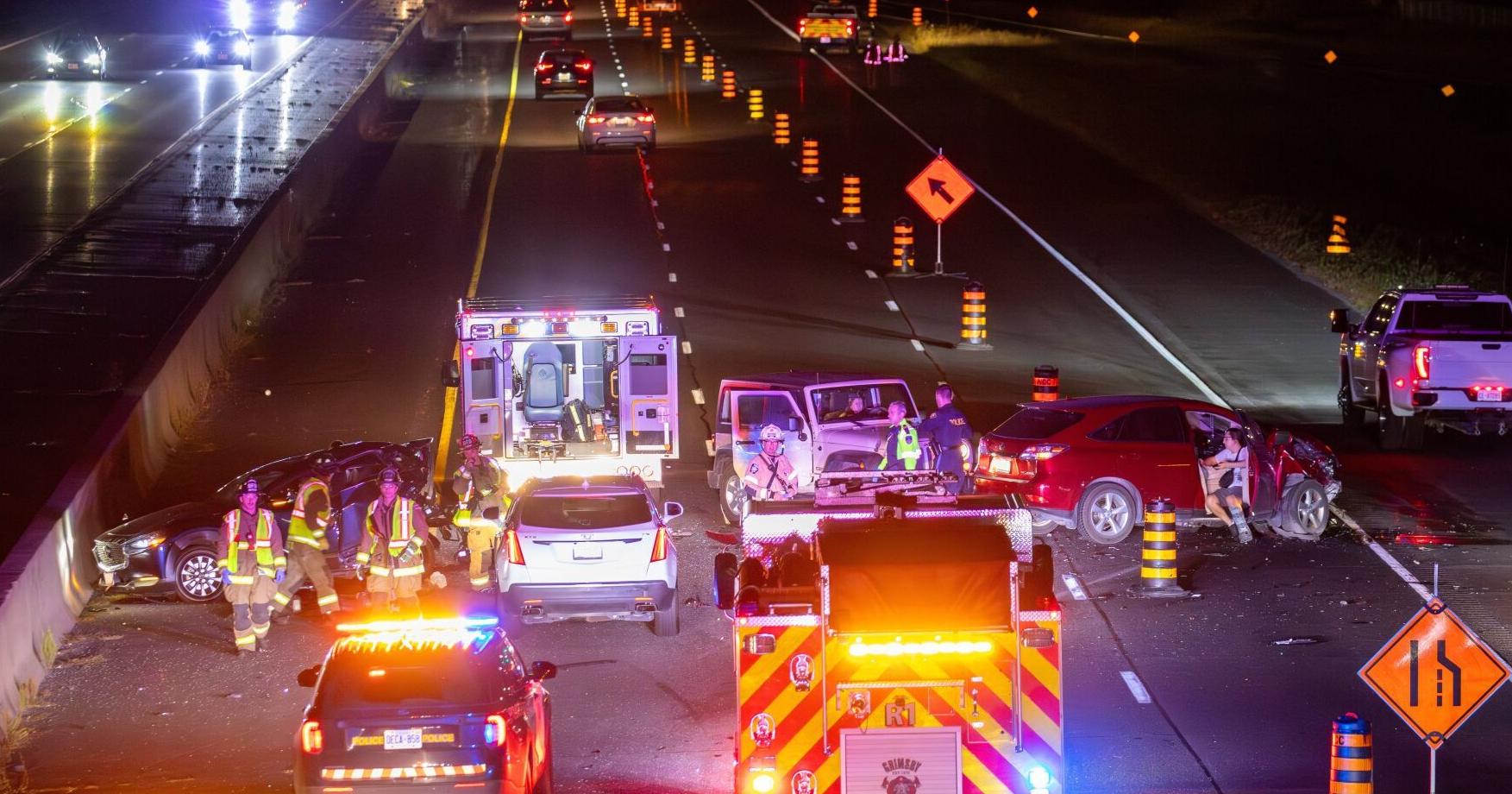 3 - vehicle collision on QEW in Grimsby sends 6 to hospital