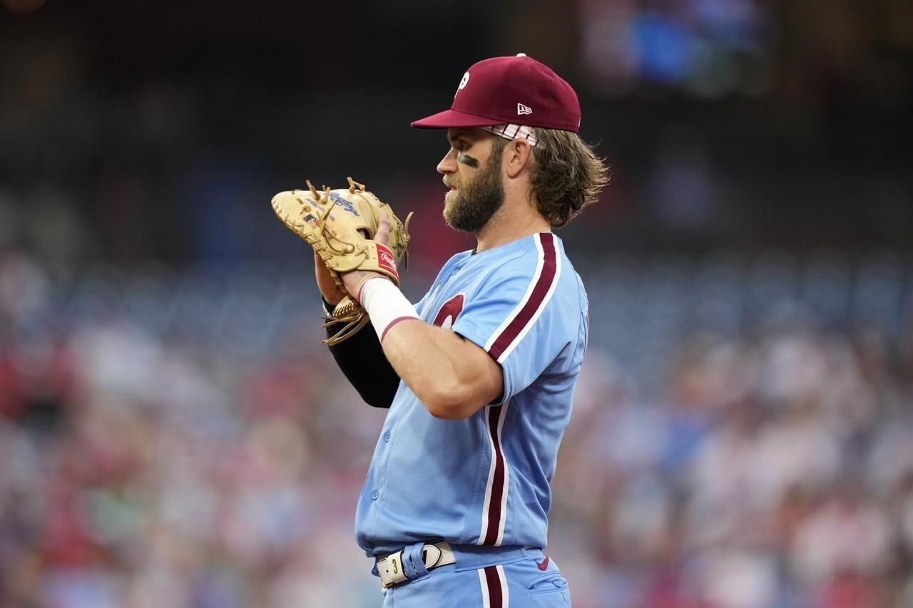 Phillies slugger Bryce Harper tosses helmet into stands after