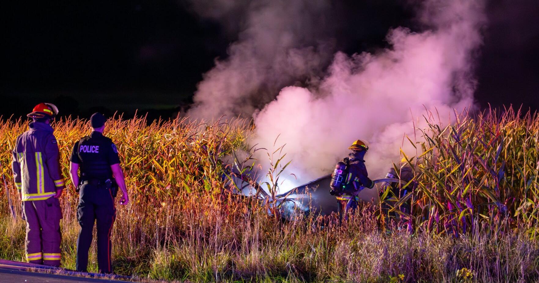 Vehicle lands in corn field after Lincoln rollover collision