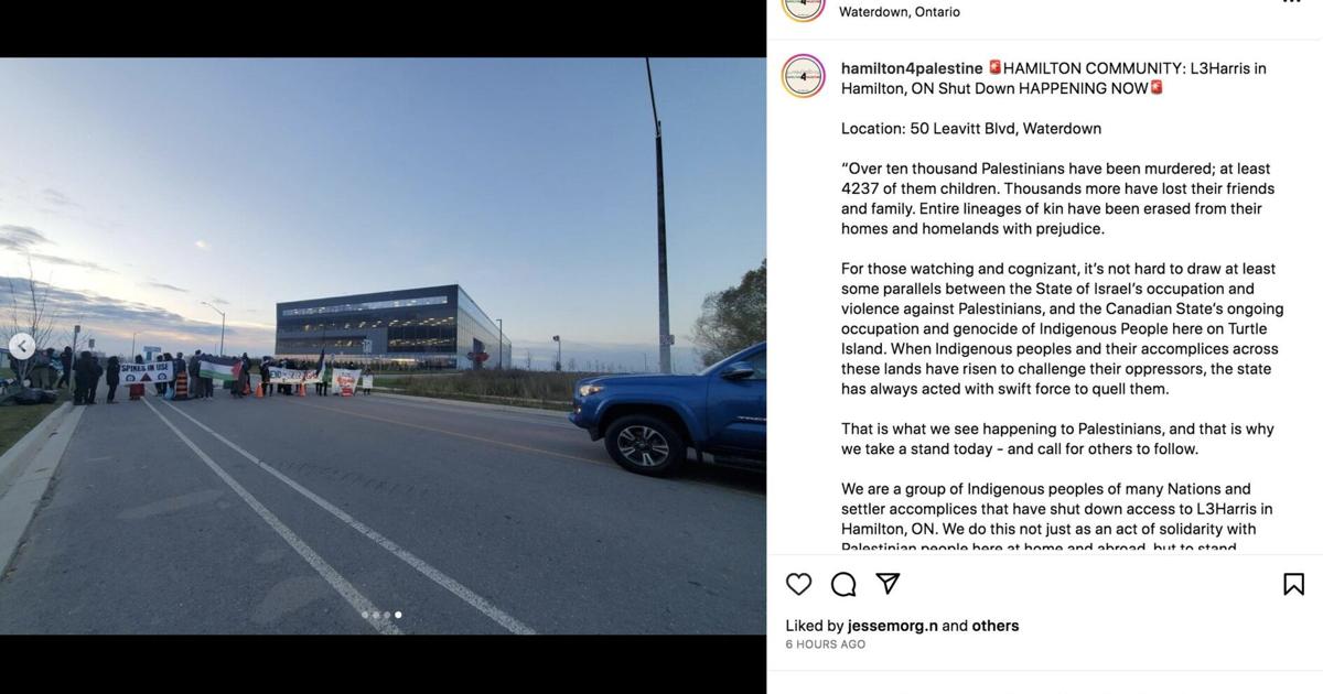 Palestinian protesters blockade L3 Harris in Waterdown