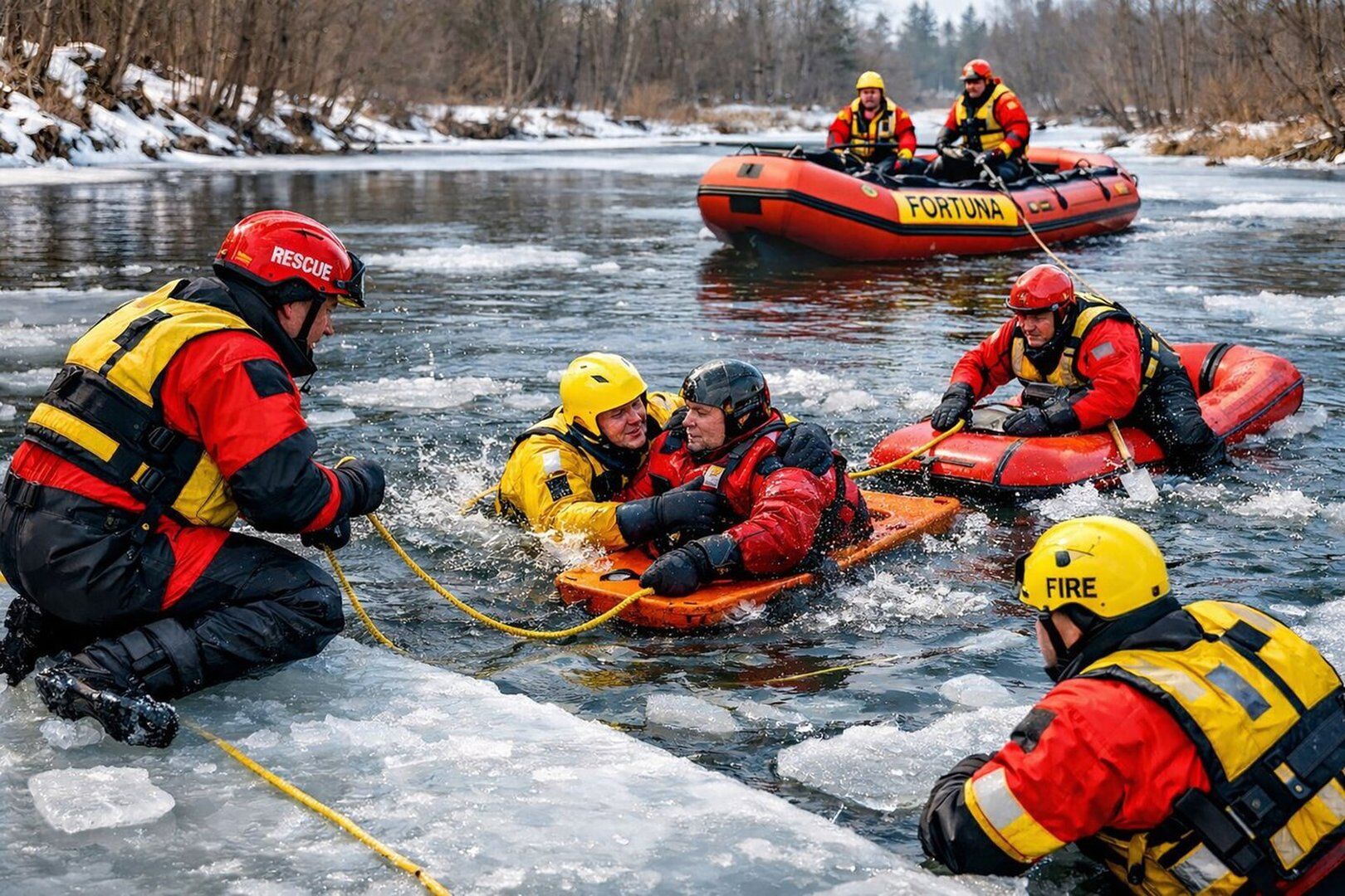 Ice Rivers Rescue Firefighters conduct ice water rescue training near Gananoque