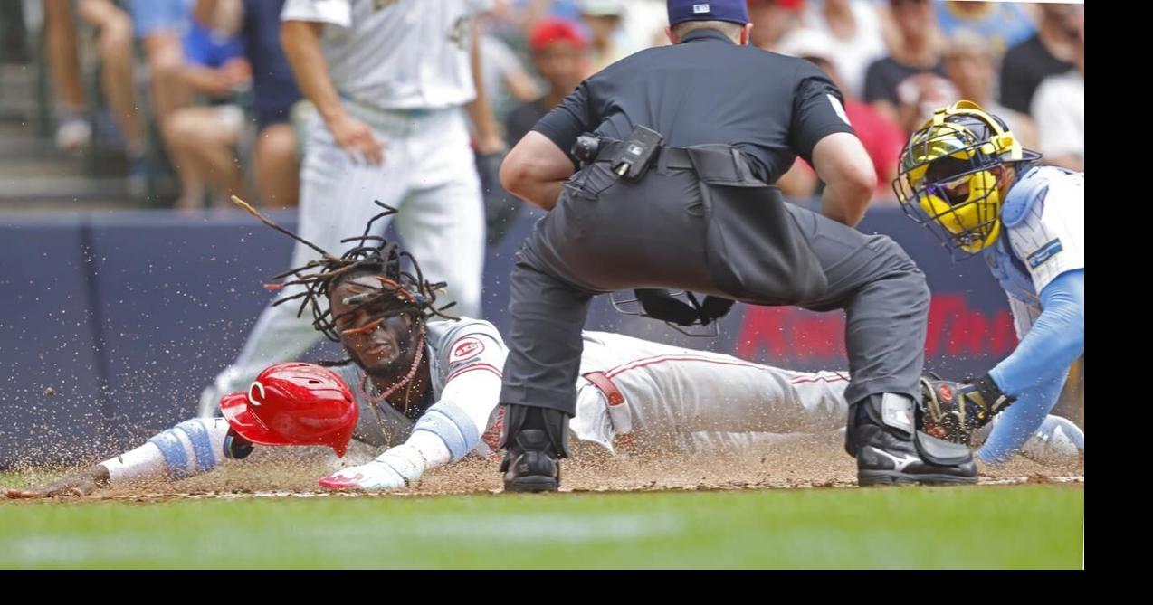 Reds' Elly De La Cruz scores all the way from second when pickoff throw ...