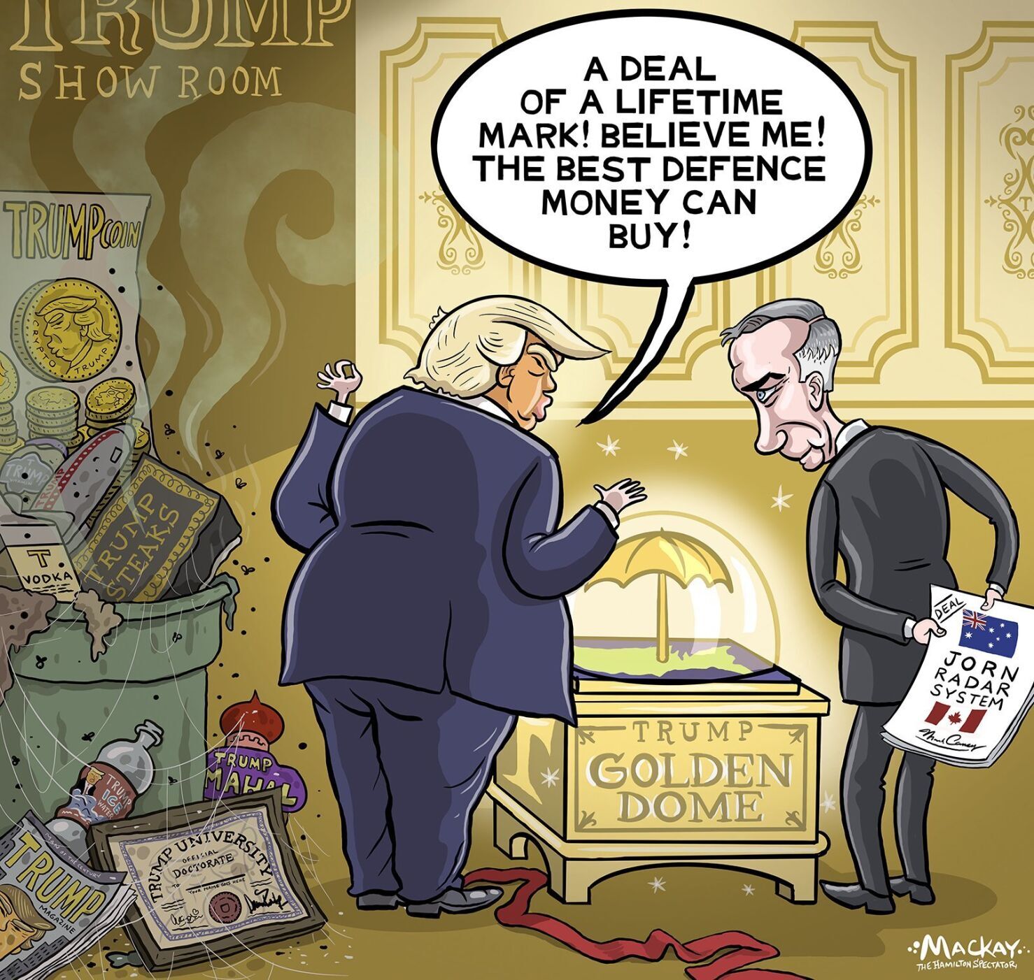 Trump shills his 'Golden Dome' to Carney