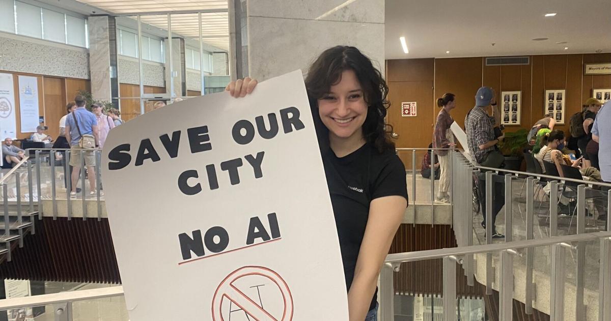 ‘Don’t let this happen’: Hundreds gather at city hall to protest possible AI data centre