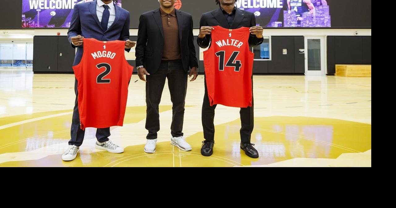 Raptors draft picks Ja'Kobe Walter, Jonathan Mogbo introduced to Toronto