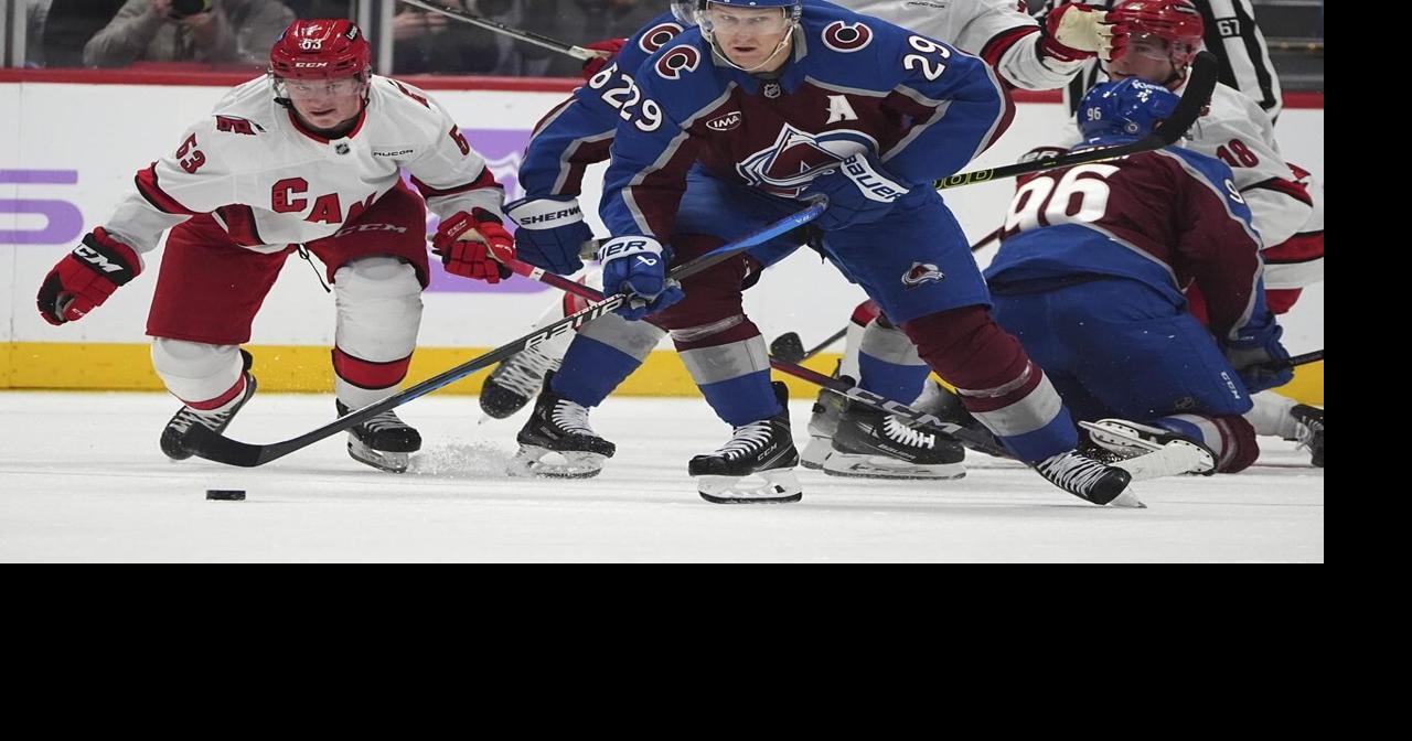 Avalanche score 5 goals in second period and end Hurricanes' 8-game win streak, 6-4