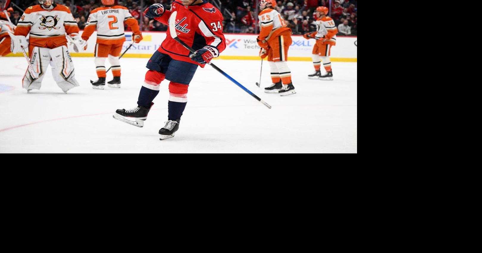 Justin Sourdif scores his first hat trick to lead the Capitals to a 7-4 win over the Ducks