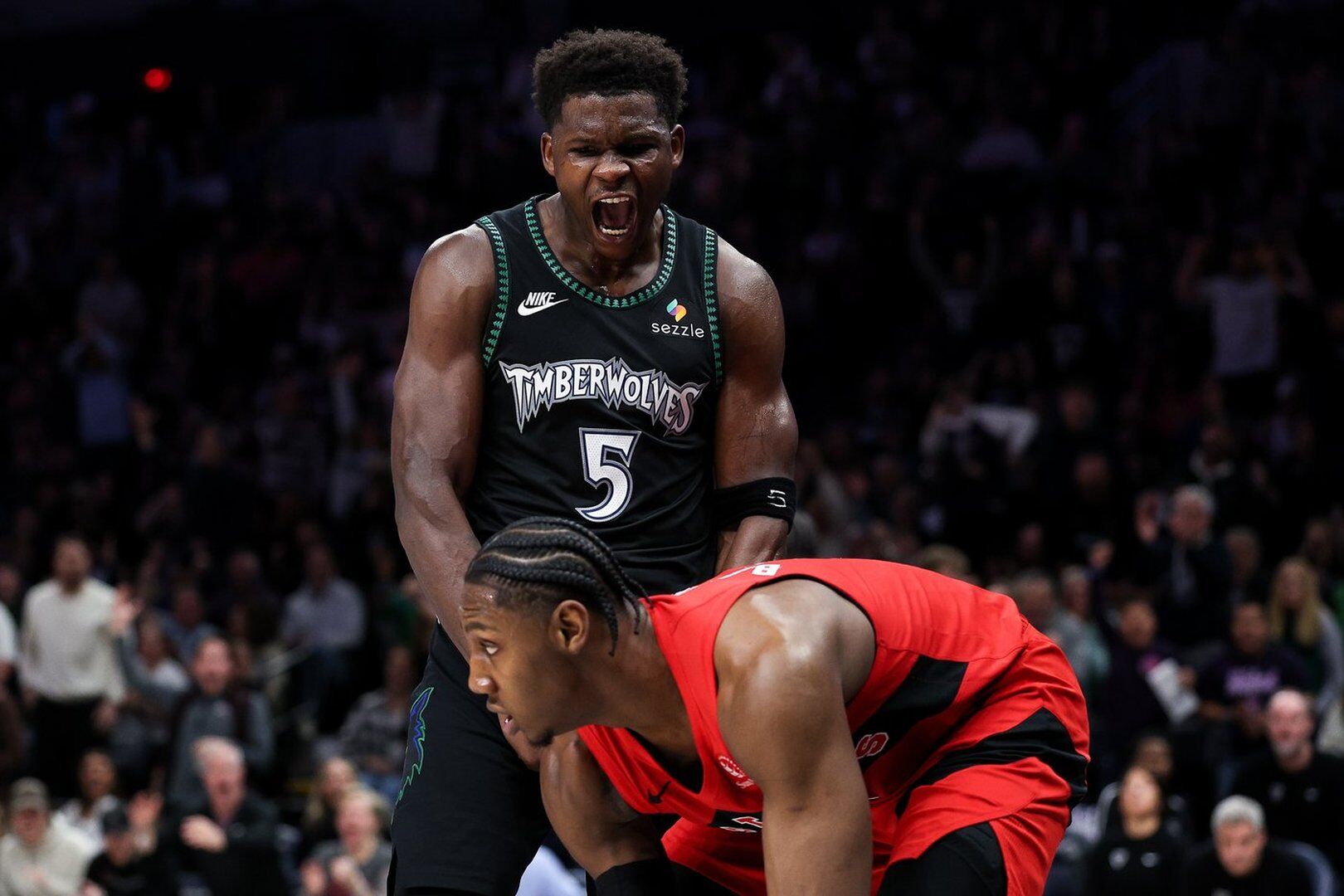 Over Rapter Anthony Edwards' big slam over RJ Barrett sparks Timberwolves to 115 ...