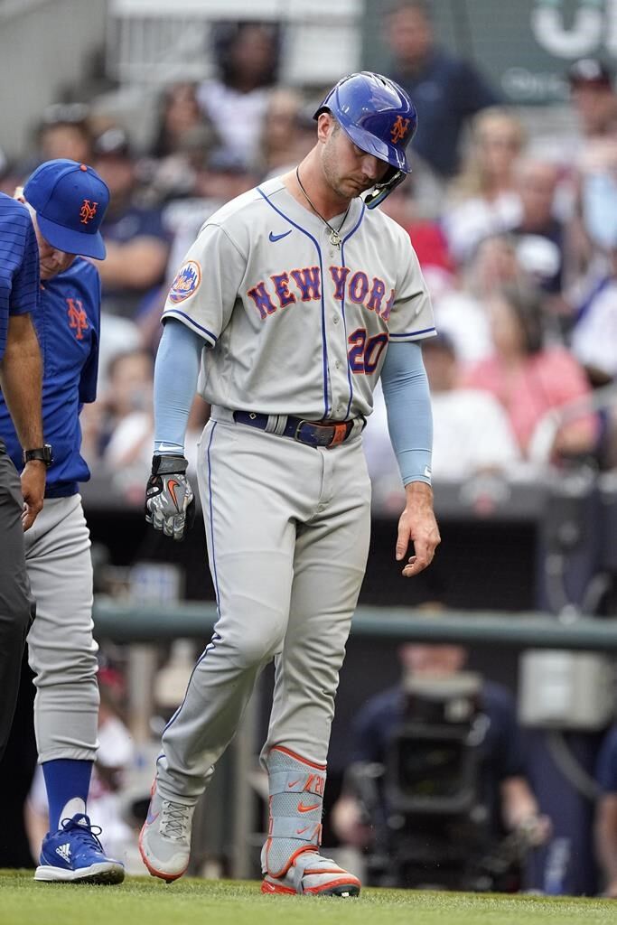 Pete Alonso hit by pitch on wrist vs the Braves, leaves the game in the  first inning